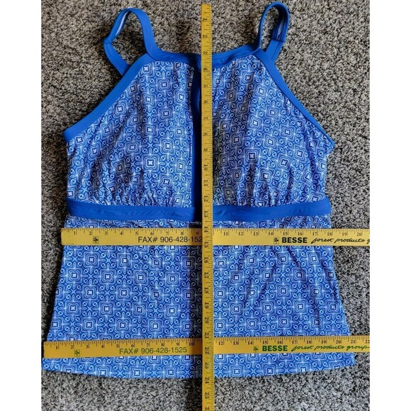 Lands' End Blue 16 DDD Swim Top Key Hole Geometric Women's Large S857 - Picture 3 of 8